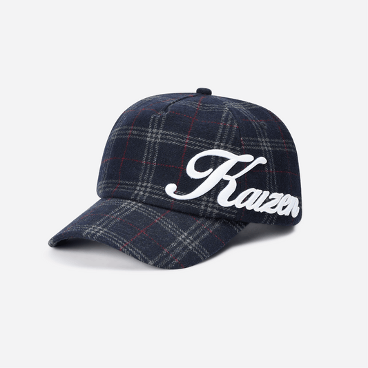 PLAID SCRIPT HAT — One size — Front View