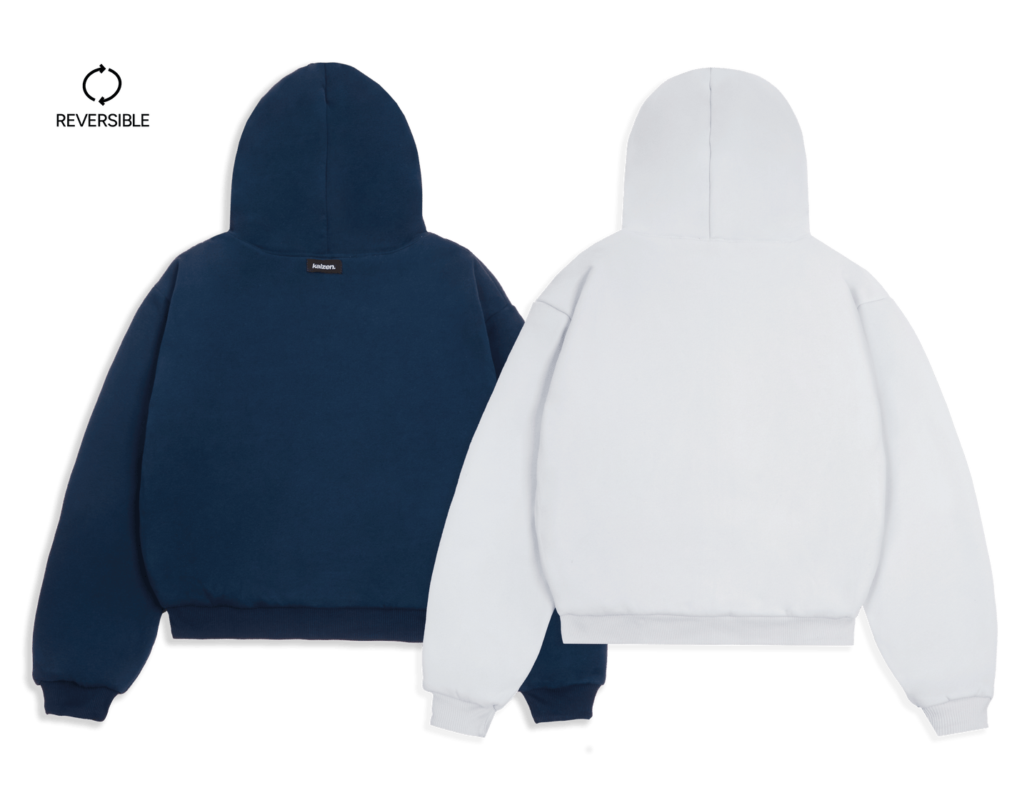 KAIZEN MARKET NAVY/STONE REVERSIBLE ZIP HOODIE — XS — Side View