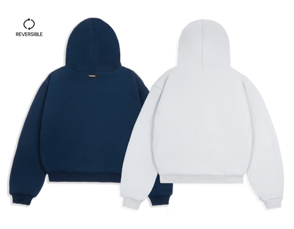KAIZEN MARKET NAVY/STONE REVERSIBLE ZIP HOODIE — XS — Side View