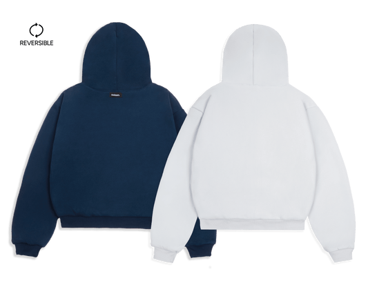 KAIZEN MARKET NAVY/STONE REVERSIBLE ZIP HOODIE — XS — Side View