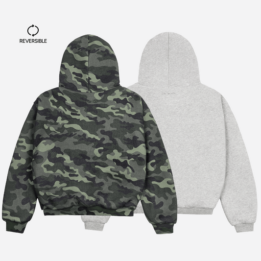 KAIZEN MARKET CAMO/GREY REVERSIBLE ZIP HOODIE — XS — Side View
