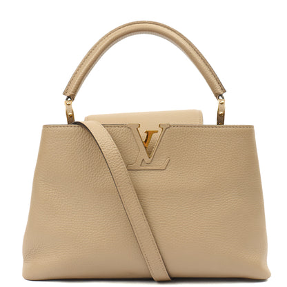 Louis Vuitton Top Handle Capucines MM in Galet, Taurillon Leather — Front View