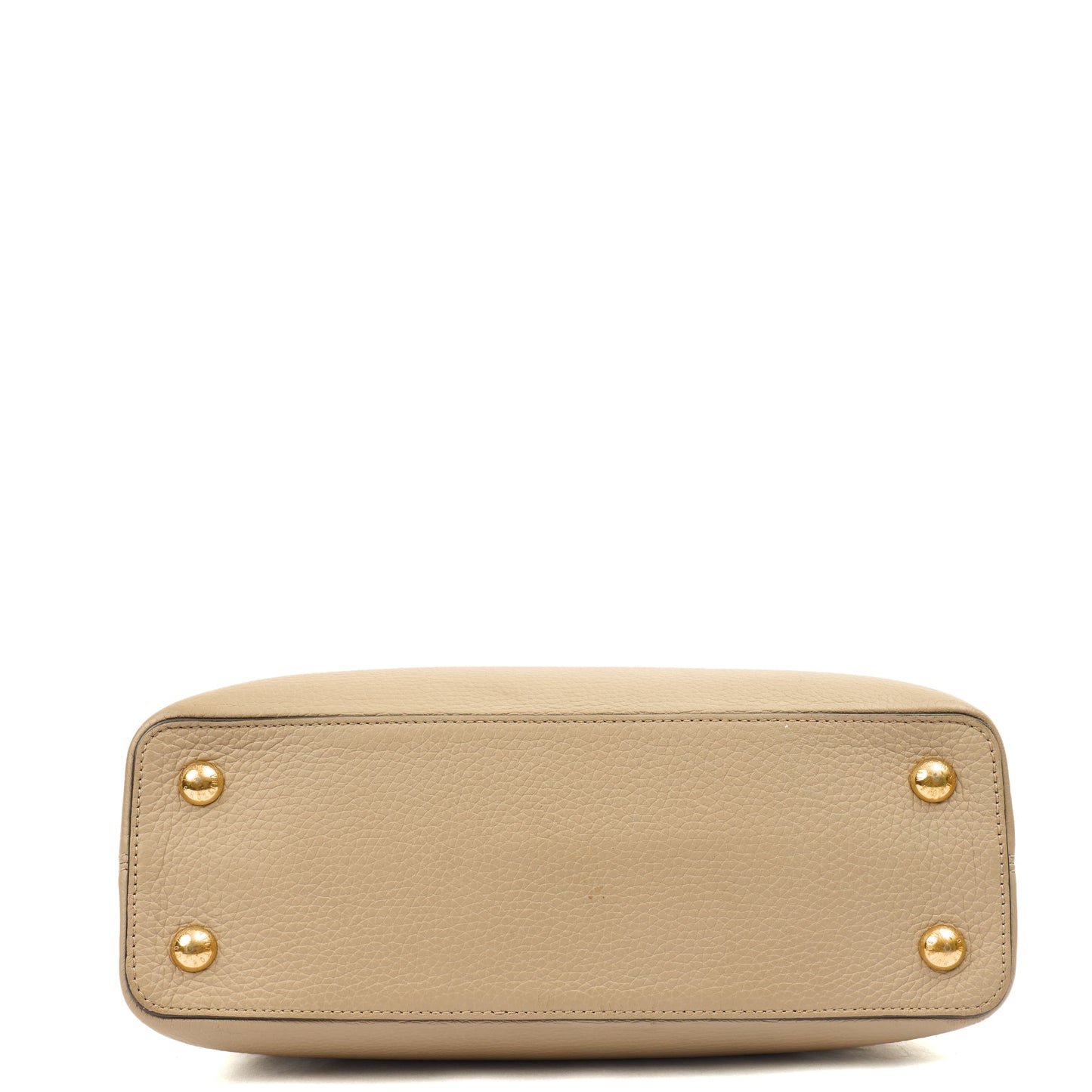 Louis Vuitton Top Handle Capucines MM in Galet, Taurillon Leather — Detail View