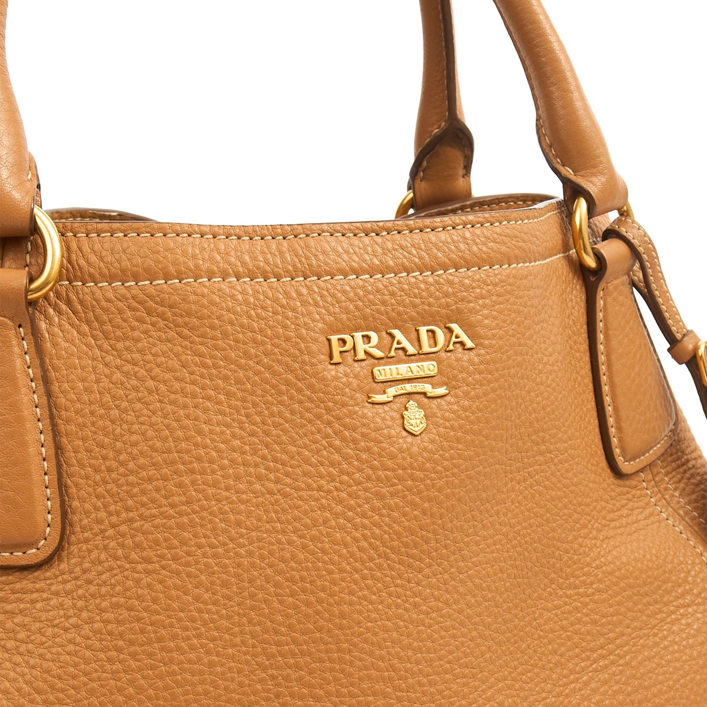 Prada Tote Vitello Daino Tote in Neutral, Calfskin — Back View