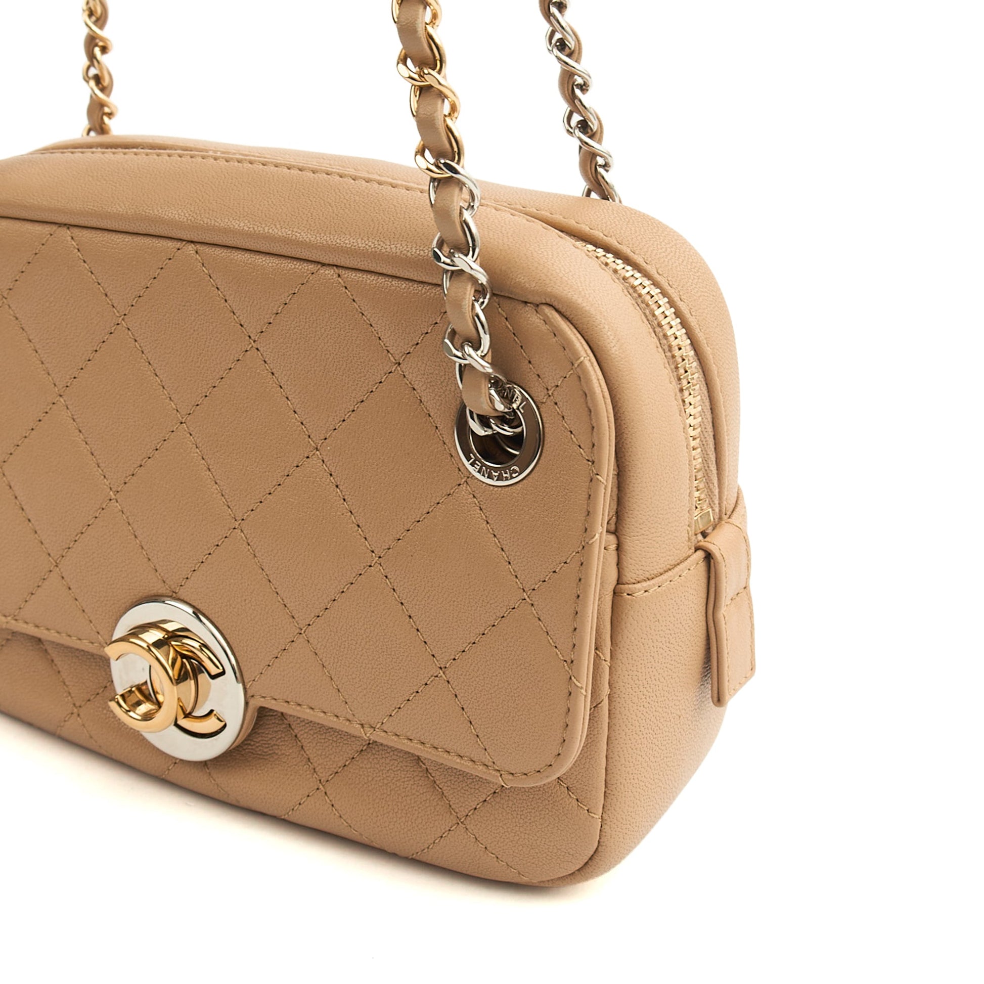 Chanel Cross Body Camera Bag in Neutral, Leather — Alternate View 8