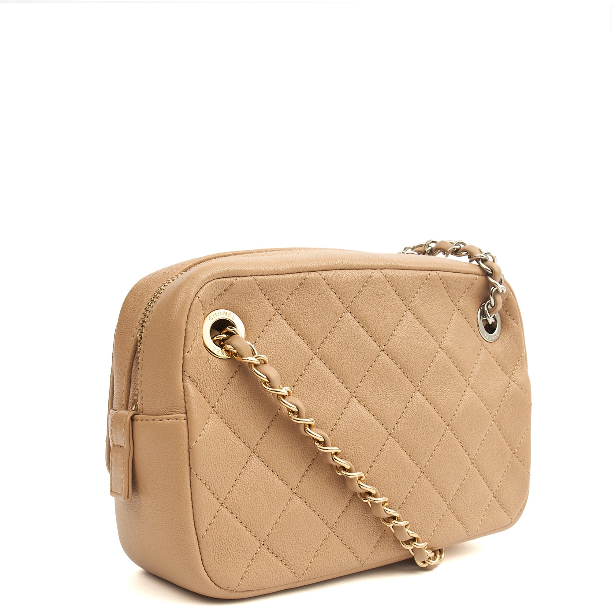 Chanel Cross Body Camera Bag in Neutral, Leather — Side View