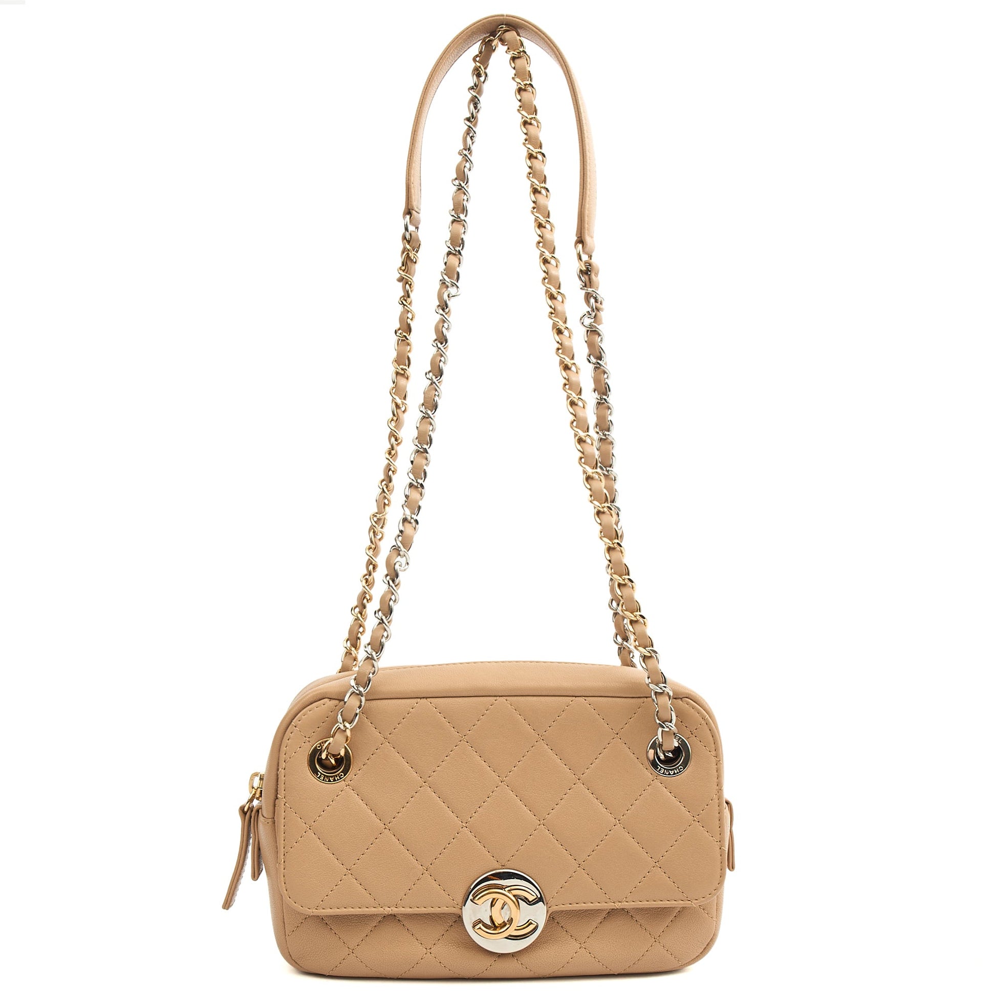 Chanel Cross Body Camera Bag in Neutral, Leather — Detail View