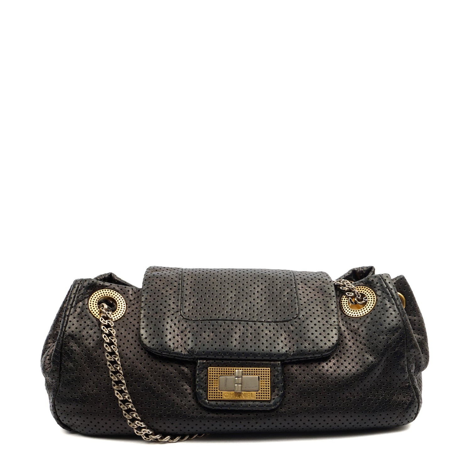Chanel Shoulder Bag Reissue Accordion Flap in Black, Leather — Front View