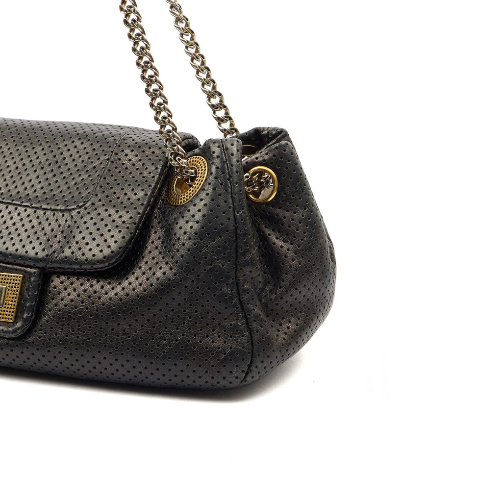 Chanel Shoulder Bag Reissue Accordion Flap in Black, Leather — Detail View