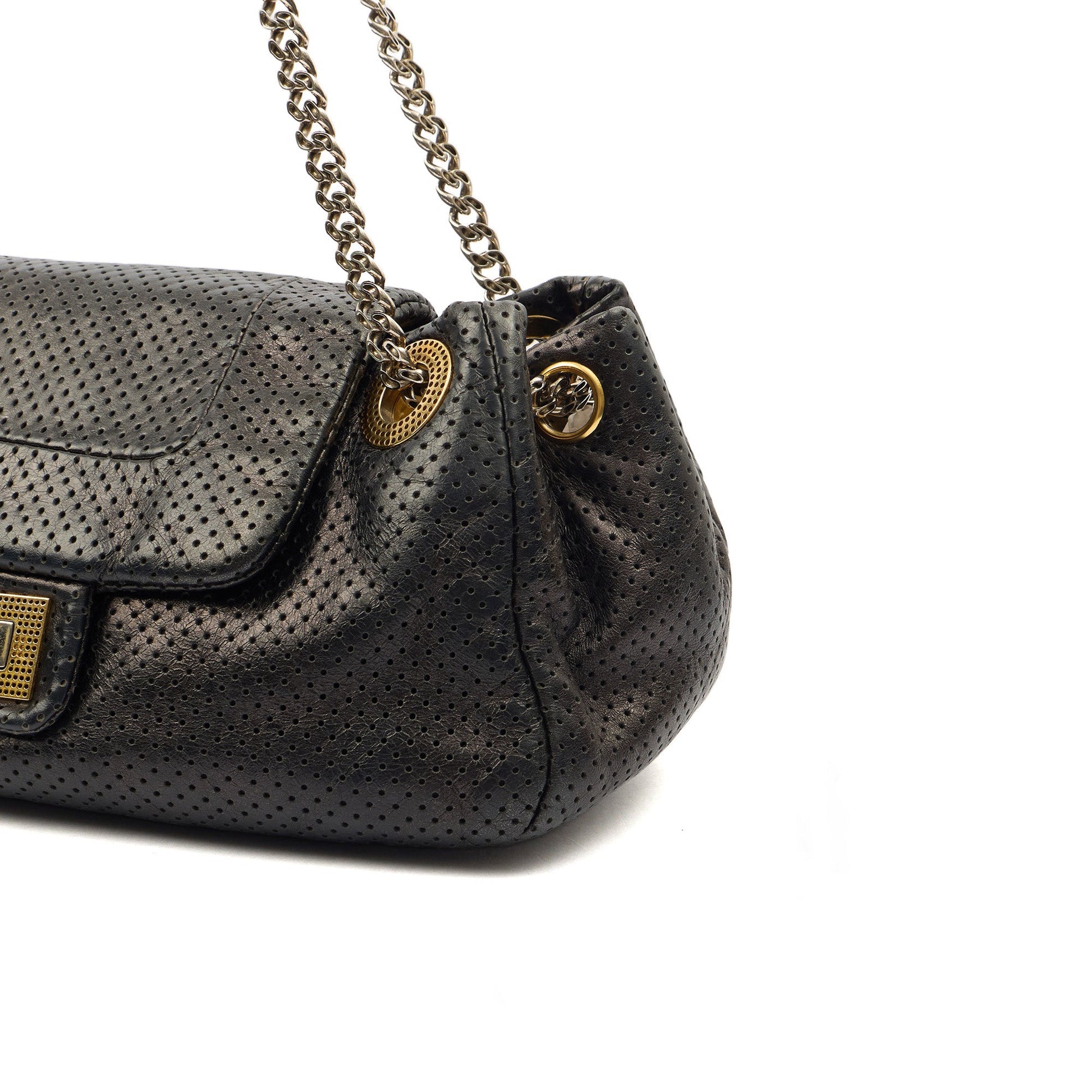 Chanel Shoulder Bag Reissue Accordion Flap in Black, Leather — Detail View