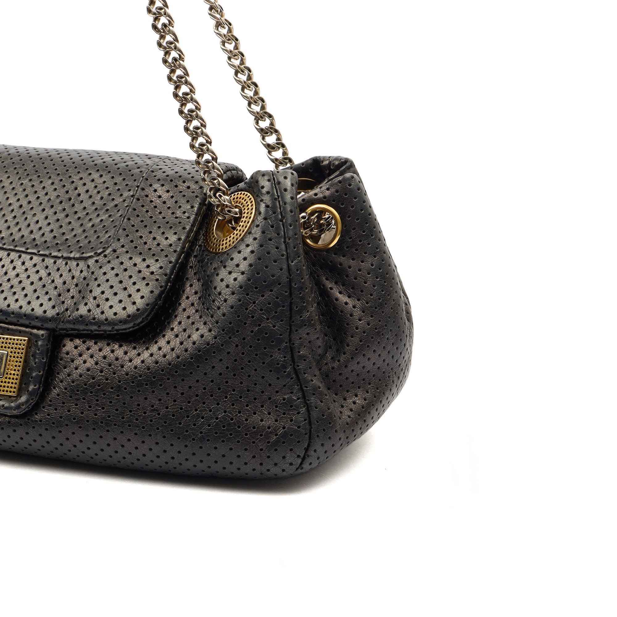 Chanel Shoulder Bag Reissue Accordion Flap in Black, Leather — Detail View