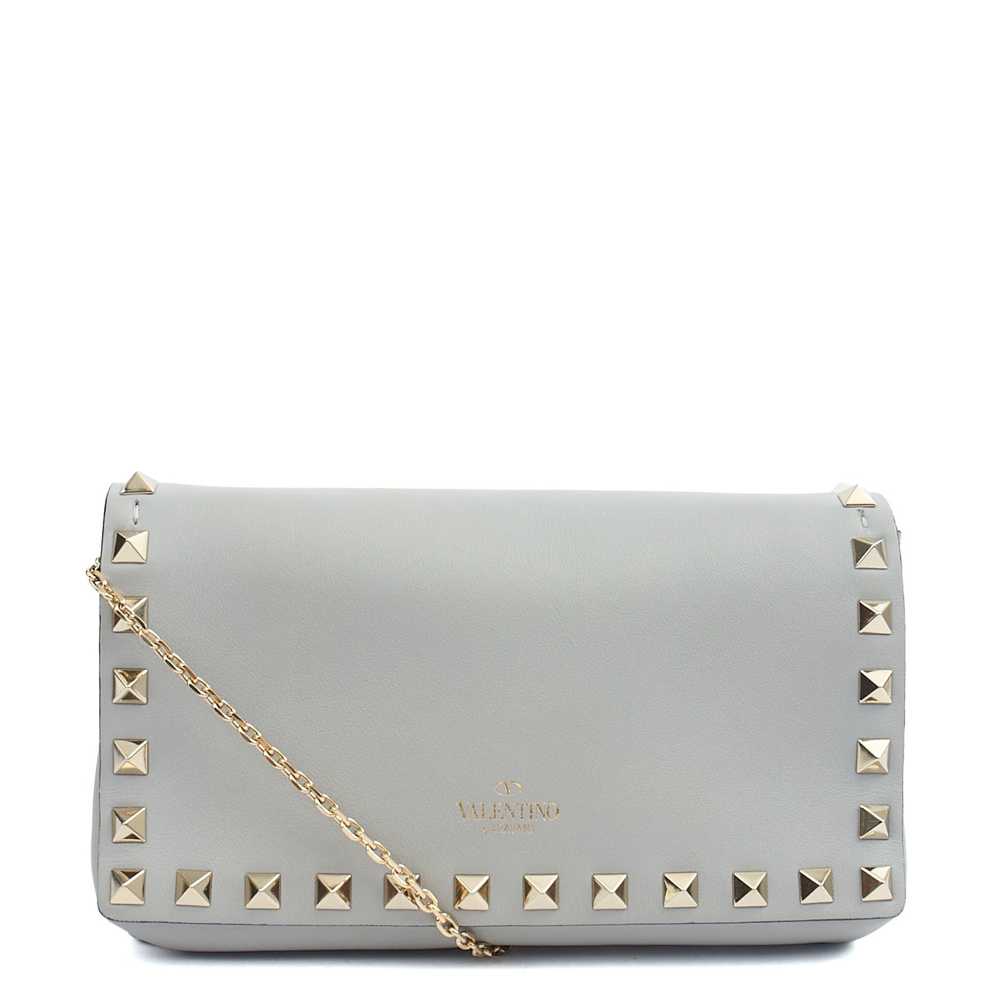 Valentino Cross Body Rockstud Crossbody Bag - Small in Grey, Calfskin — Back View