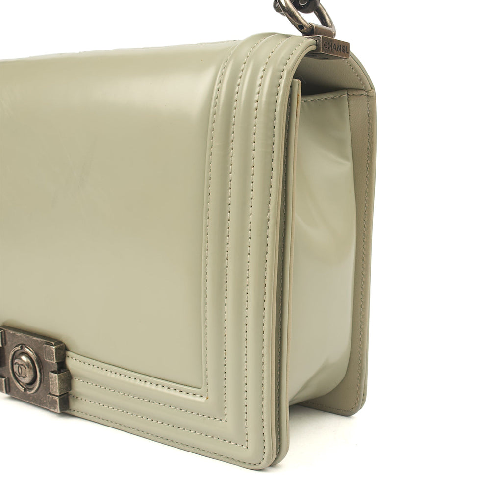 Chanel Shoulder Bag Boy - Medium in Grey, Patent Leather — Alternate View 9