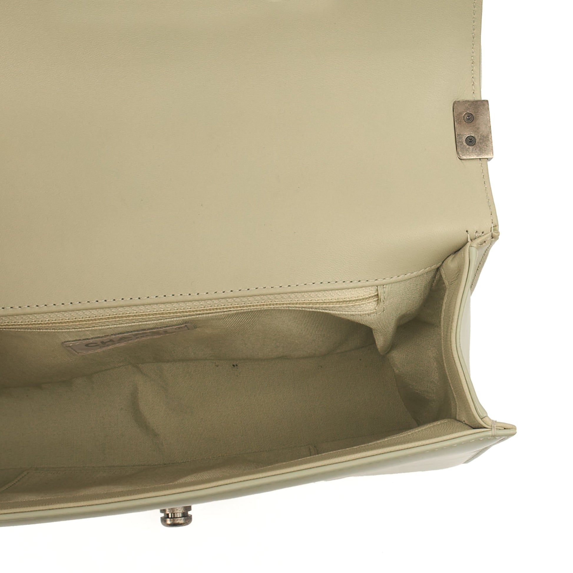 Chanel Shoulder Bag Boy - Medium in Grey, Patent Leather — Alternate View 30