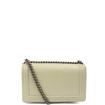 Chanel Shoulder Bag Boy - Medium in Grey, Patent Leather — Back View