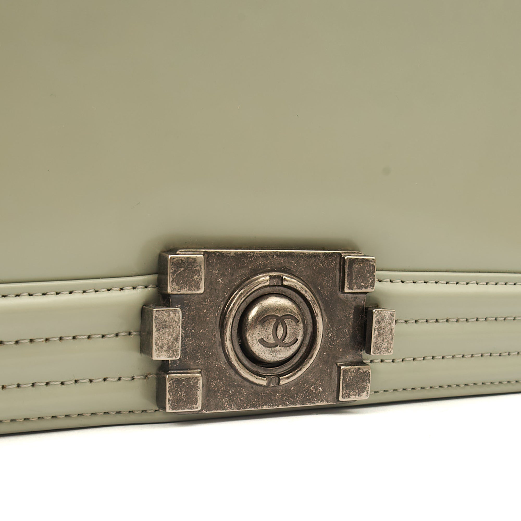 Chanel Shoulder Bag Boy - Medium in Grey, Patent Leather — Alternate View 17