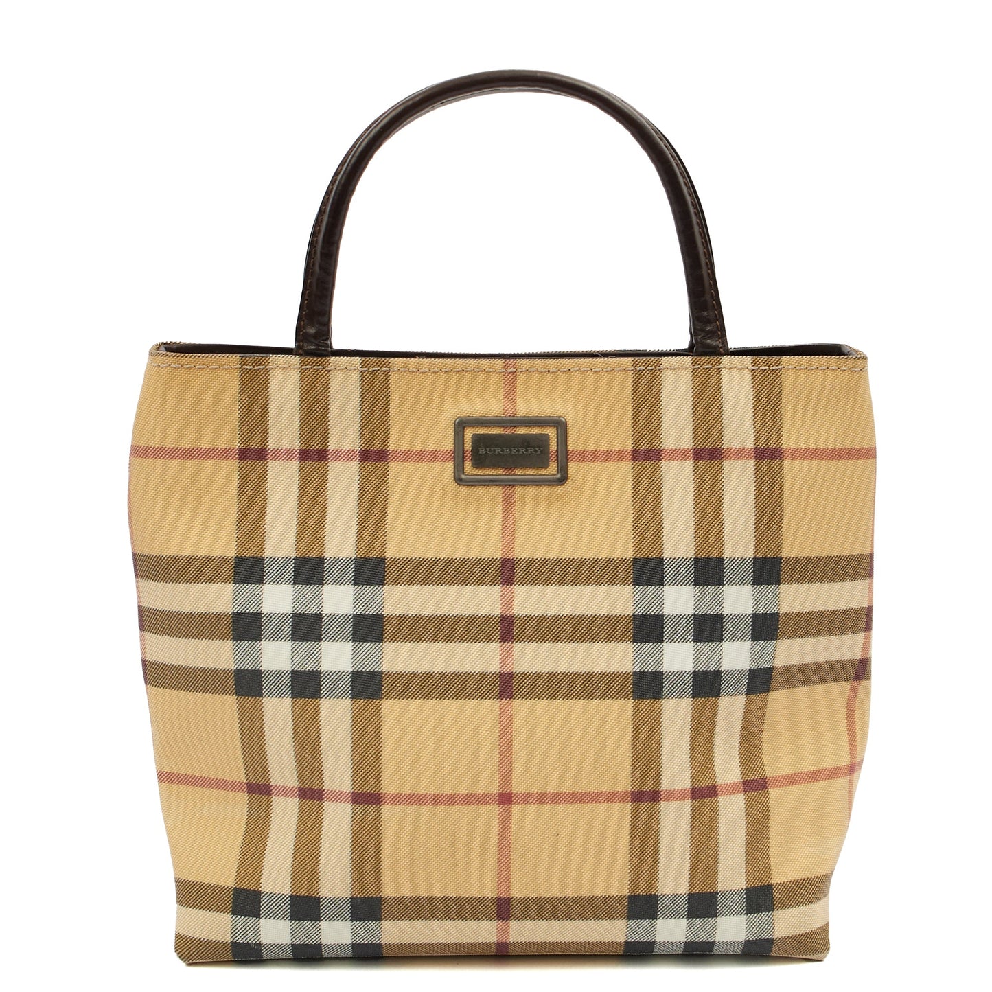 Burberry Tote Check Tote in Brown, Leather — Front View