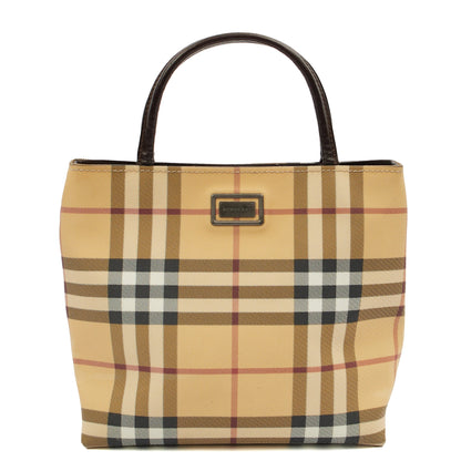 Burberry Tote Check Tote in Brown, Leather — Front View