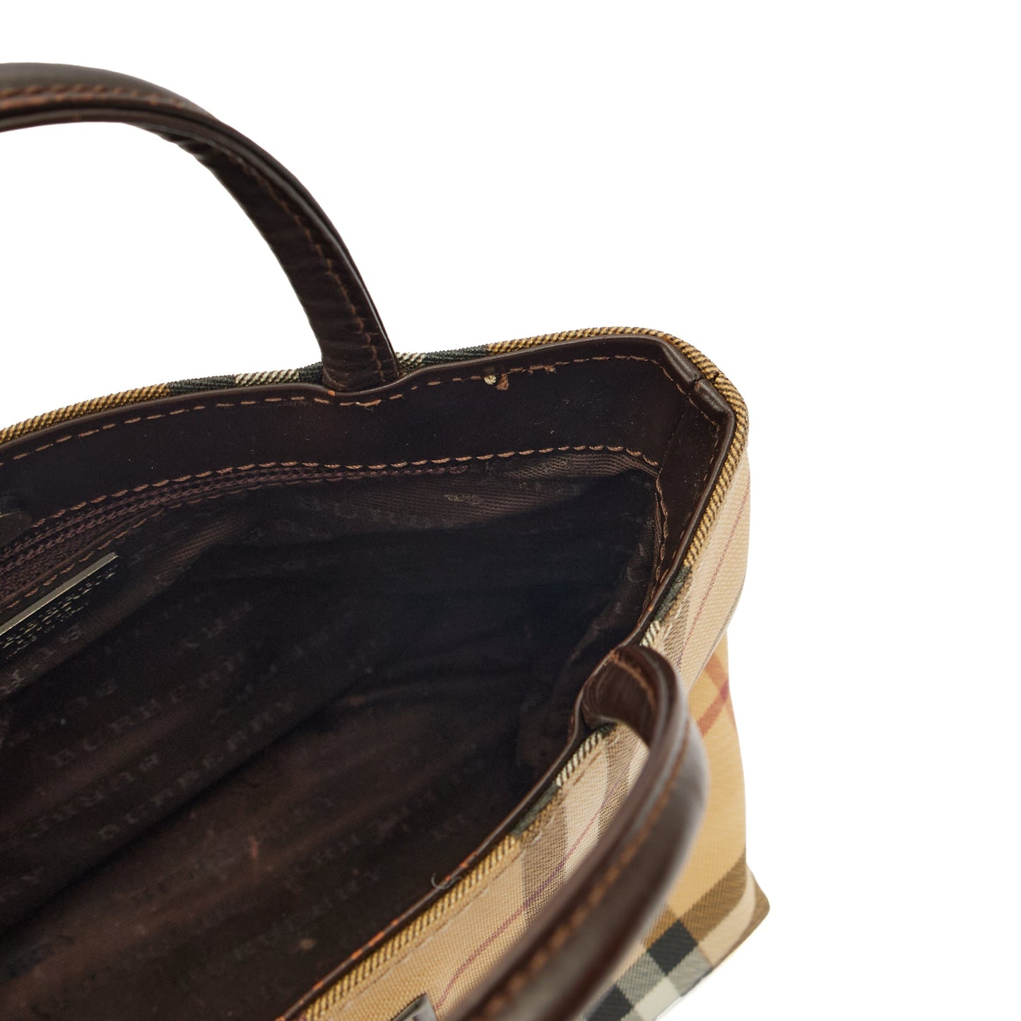 Burberry Tote Check Tote in Brown, Leather — Detail View
