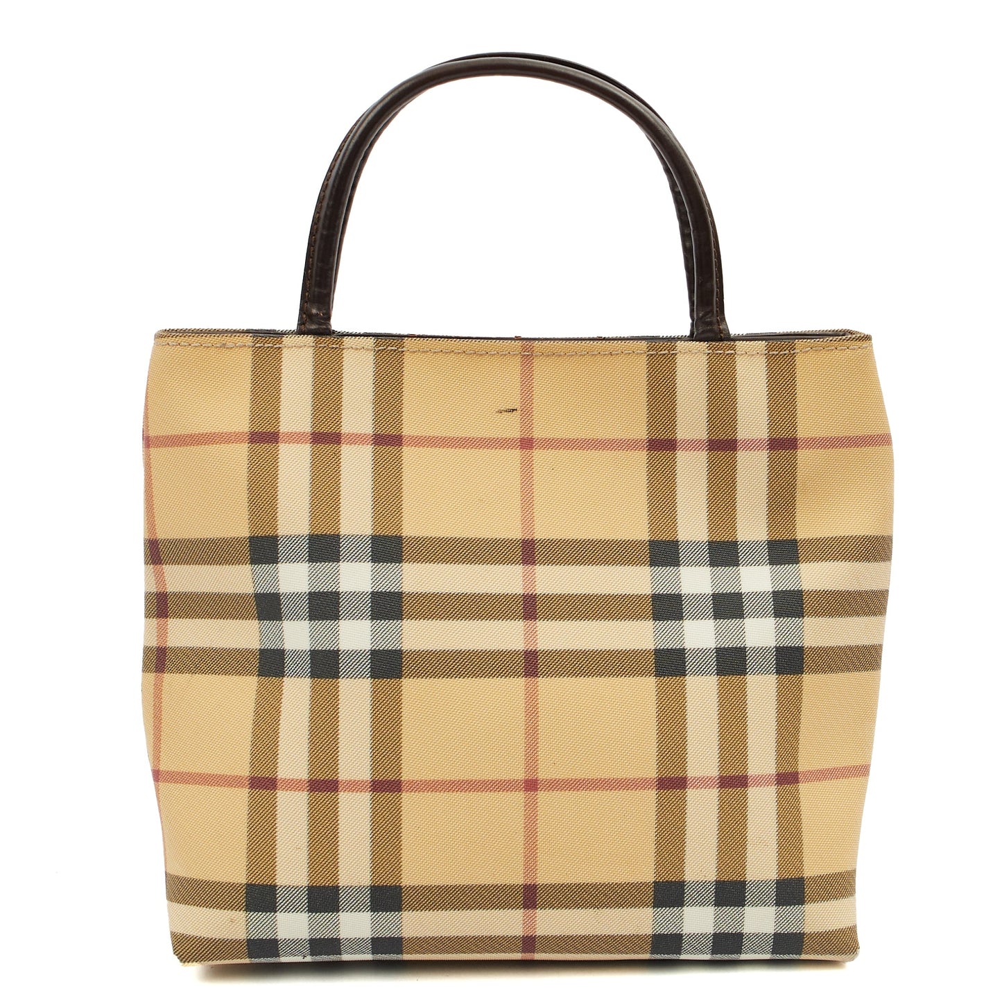 Burberry Tote Check Tote in Brown, Leather — Back View