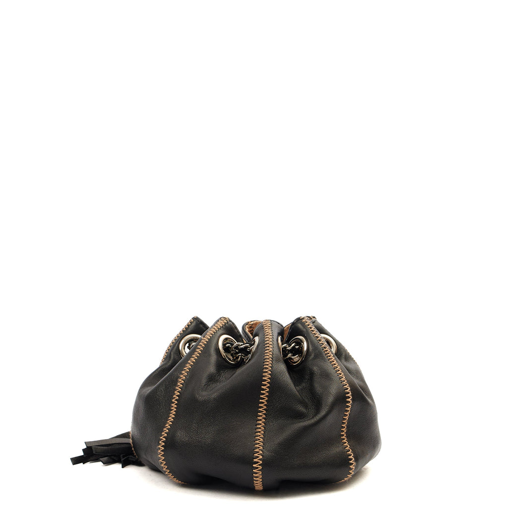 Chanel Mini Bag Bucket Bag in Black, Lambskin Leather — Back View
