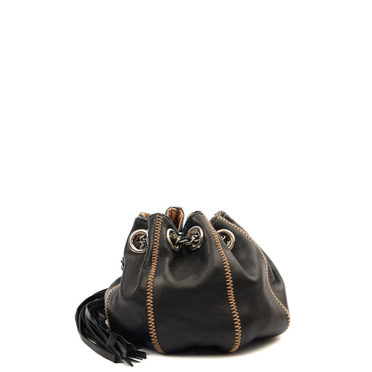 Chanel Mini Bag Bucket Bag in Black, Lambskin Leather — Side View