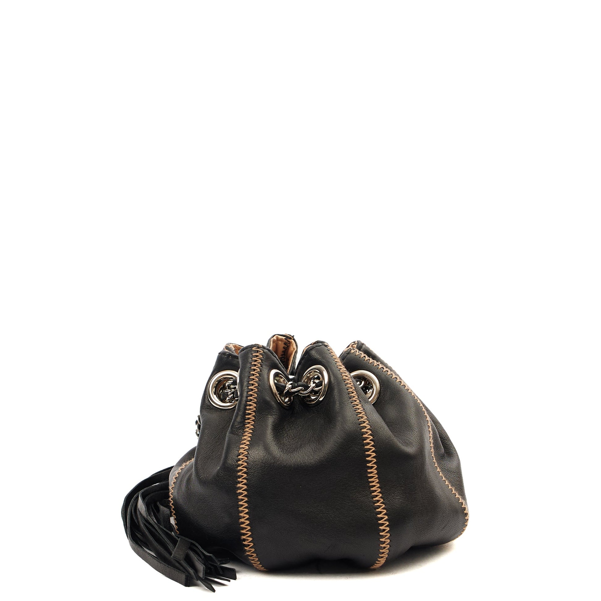 Chanel Mini Bag Bucket Bag in Black, Lambskin Leather — Alternate View 11