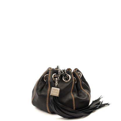 Chanel Mini Bag Bucket Bag in Black, Lambskin Leather — Front View