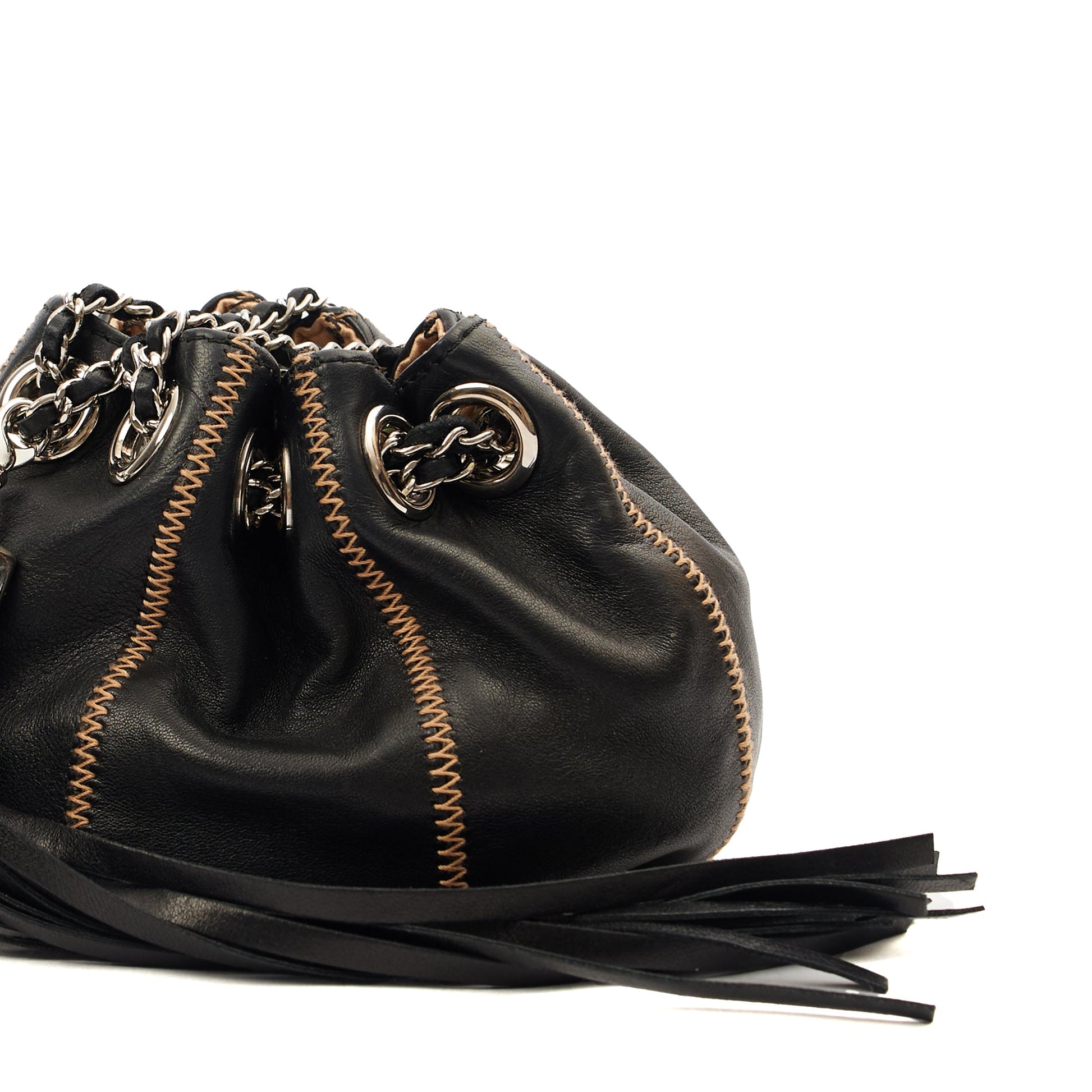 Chanel Mini Bag Bucket Bag in Black, Lambskin Leather — Detail View