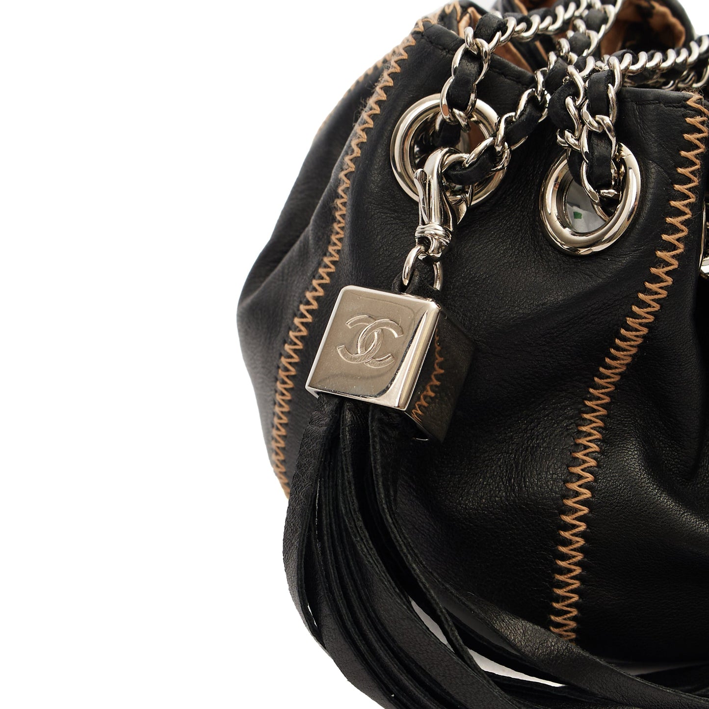 Chanel Mini Bag Bucket Bag in Black, Lambskin Leather — Lifestyle View