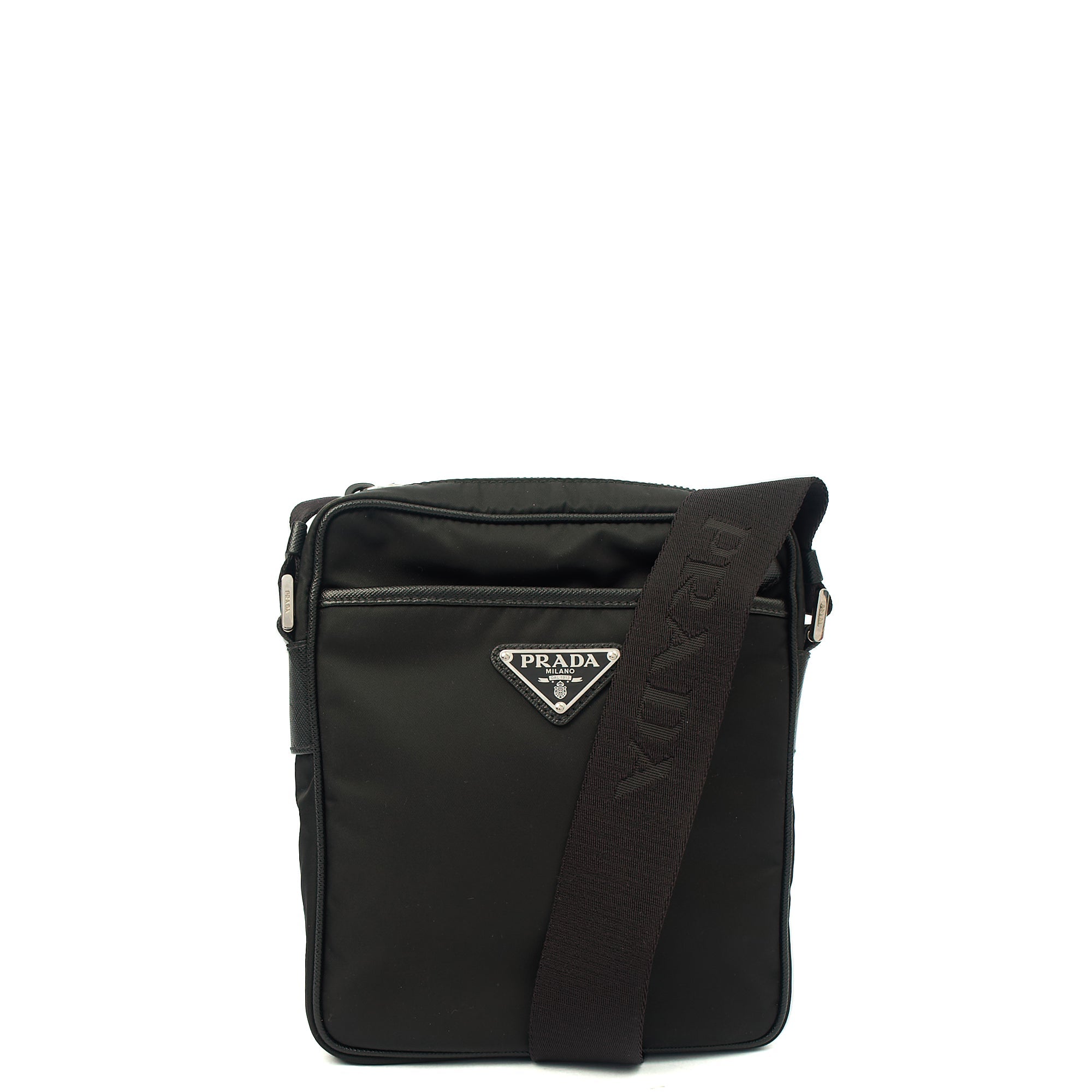 Prada Cross Body Nylon Cross Body Bag in Black, Nylon — Front View