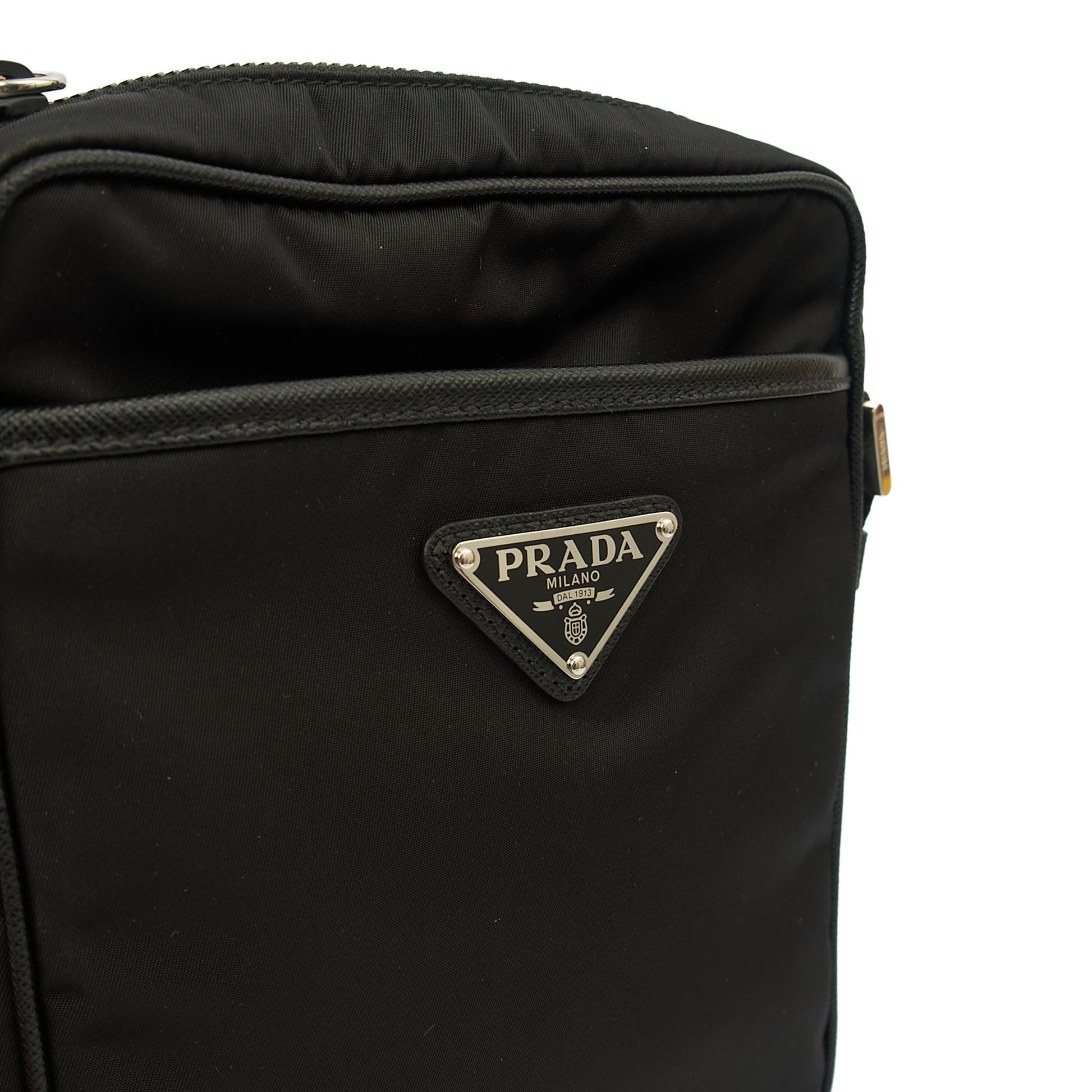Prada Cross Body Nylon Cross Body Bag in Black, Nylon — Detail View