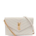 Saint Laurent Cross Body Envelope Wallet on Chain in Neutral, Calfskin Leather — Front View