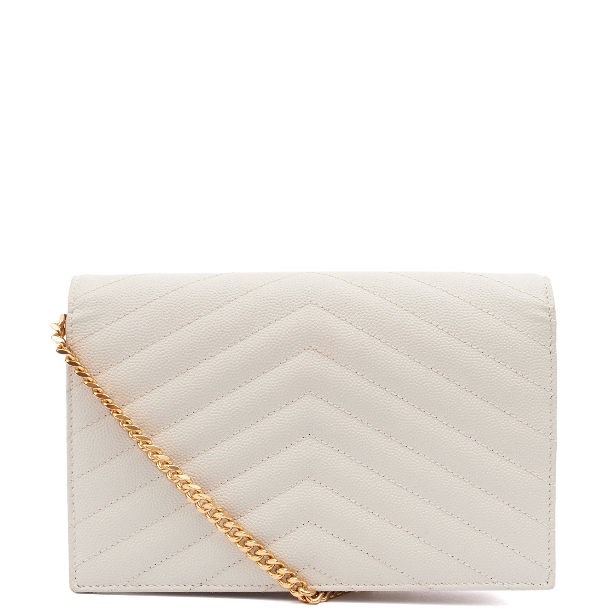Saint Laurent Cross Body Envelope Wallet on Chain in Neutral, Calfskin Leather — Alternate View 9