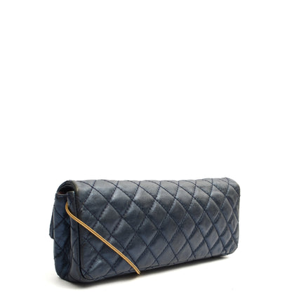Chanel Shoulder Bag 2.55 Reissue East West Clutch in Blue, Crinkled Calfskin Leather — Back View