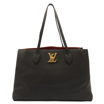 Louis Vuitton Tote Lockme Tote PM in Black, Calfskin Leather — Front View