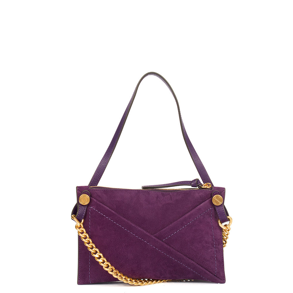 Mulberry Cross Body M Zipped Pouch in Purple, Suede — Back View