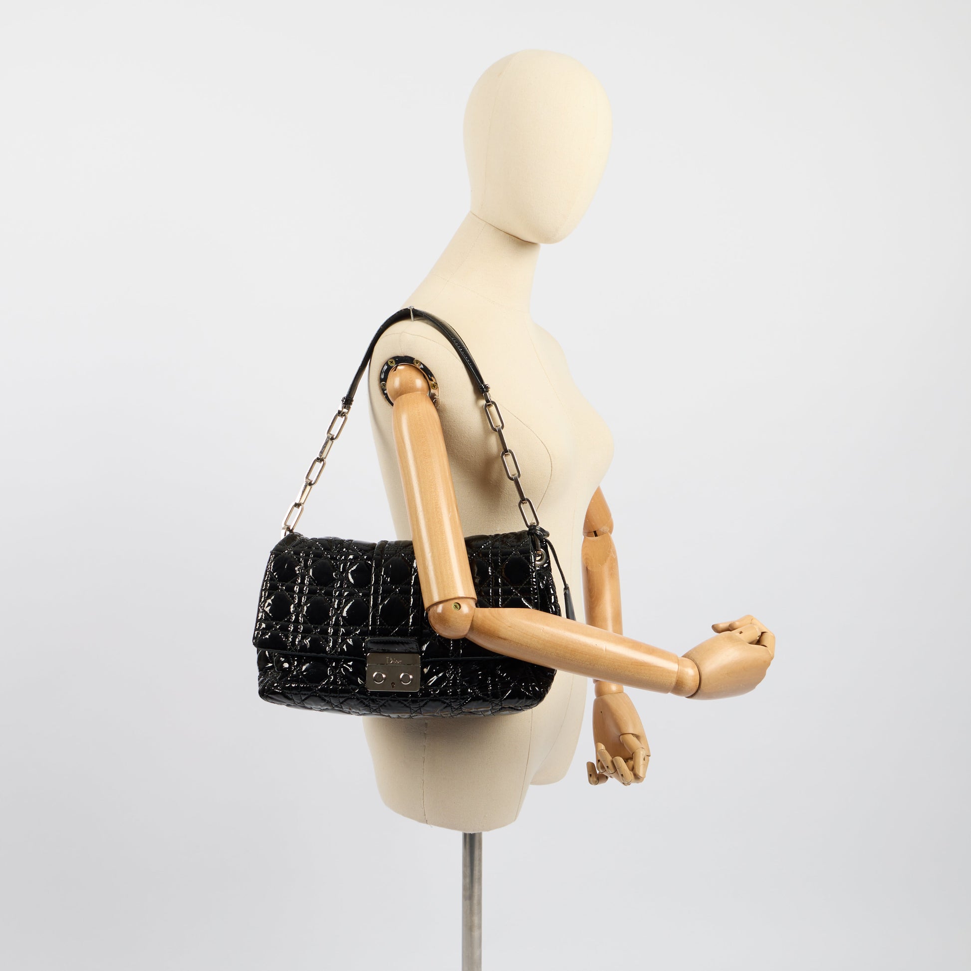 Christian Dior Shoulder Bag Miss Dior Flap Bag in Black, Cannage Quilted Patent — Back View