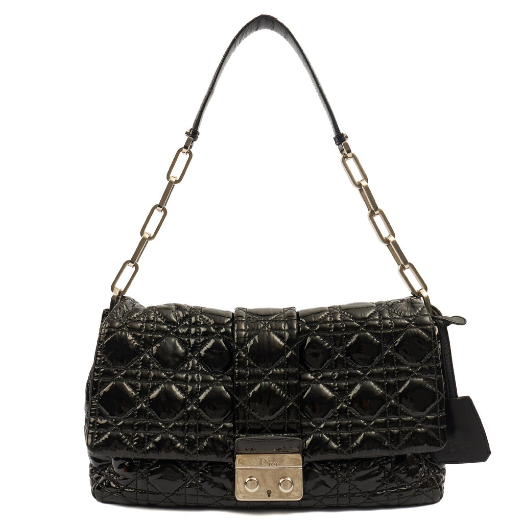 Christian Dior Shoulder Bag Miss Dior Flap Bag in Black, Cannage Quilted Patent — Front View