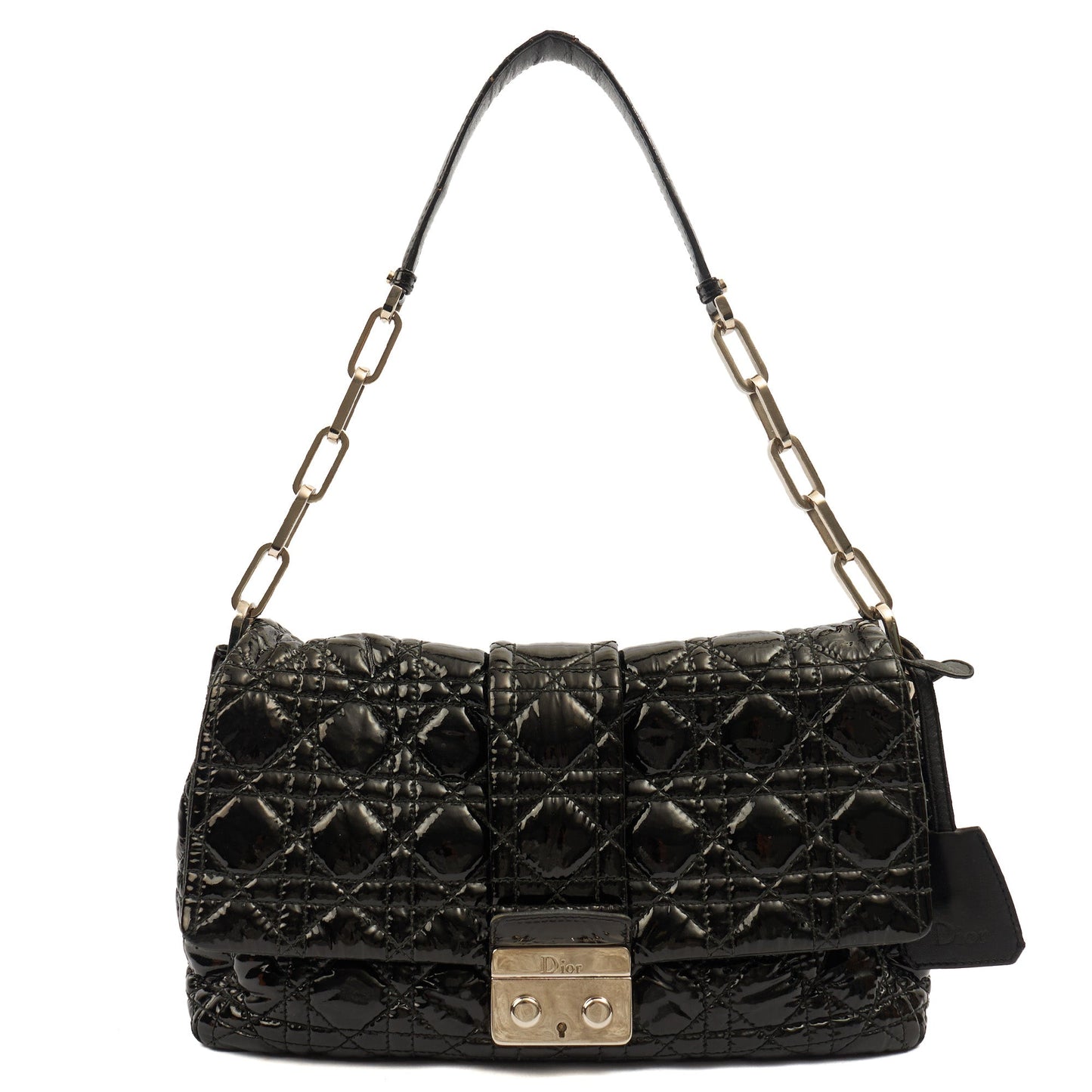 Christian Dior Shoulder Bag Miss Dior Flap Bag in Black, Cannage Quilted Patent — Front View