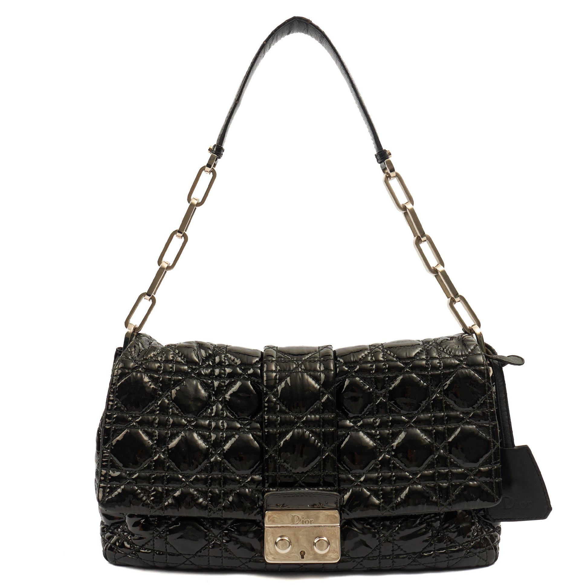 Christian Dior Shoulder Bag Miss Dior Flap Bag in Black, Cannage Quilted Patent — Front View
