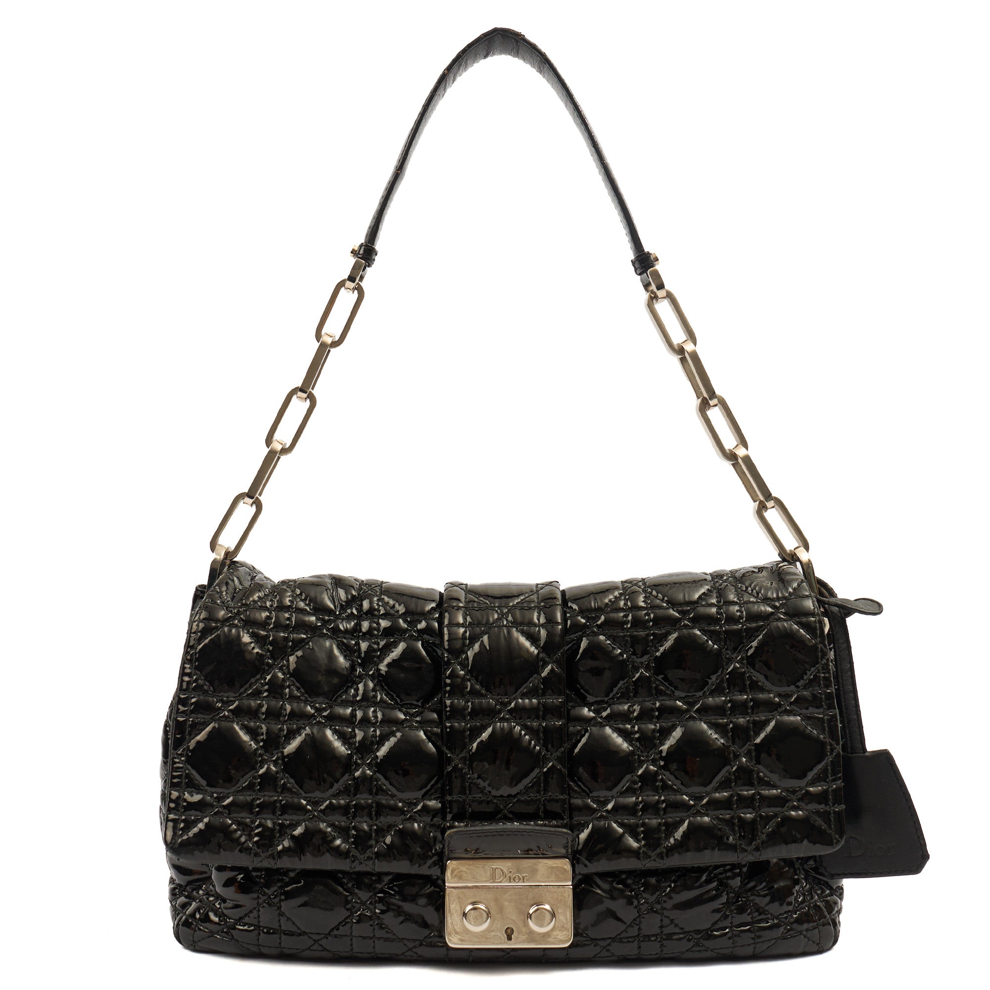 Christian Dior Shoulder Bag Miss Dior Flap Bag in Black, Cannage Quilted Patent — Front View