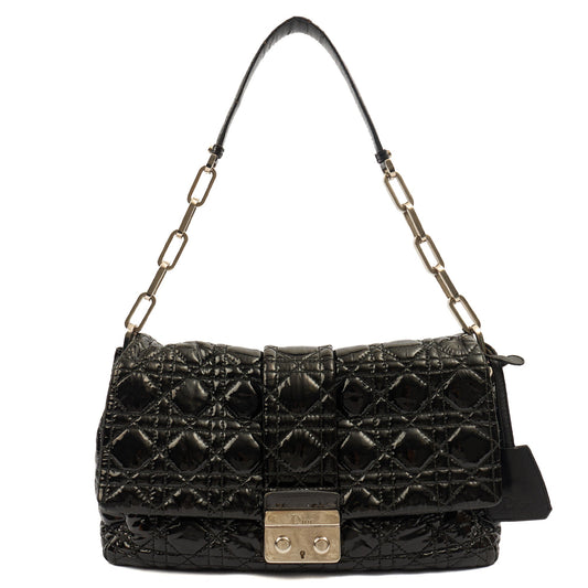 Christian Dior Shoulder Bag Miss Dior Flap Bag in Black, Cannage Quilted Patent — Front View