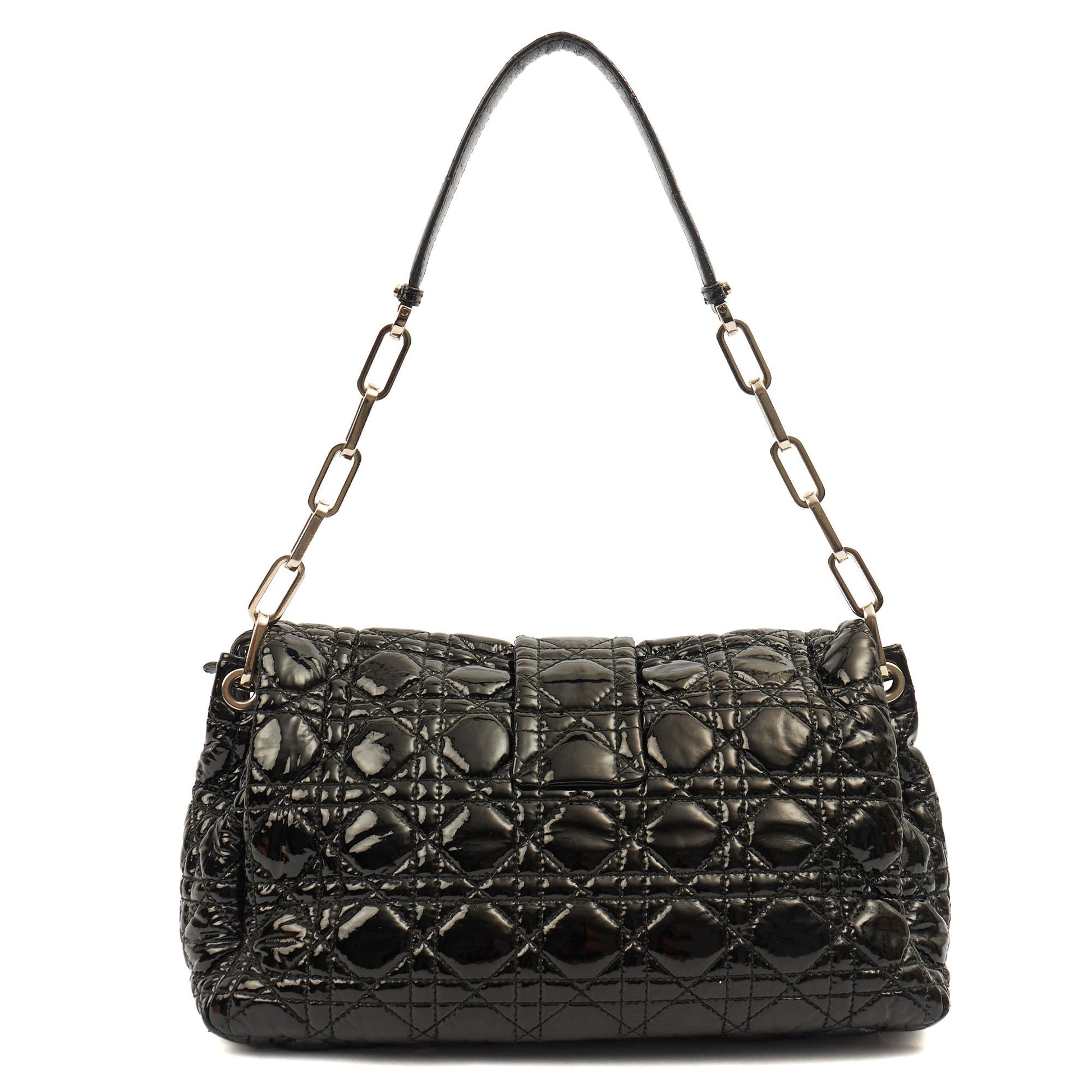 Christian Dior Shoulder Bag Miss Dior Flap Bag in Black, Cannage Quilted Patent — Detail View