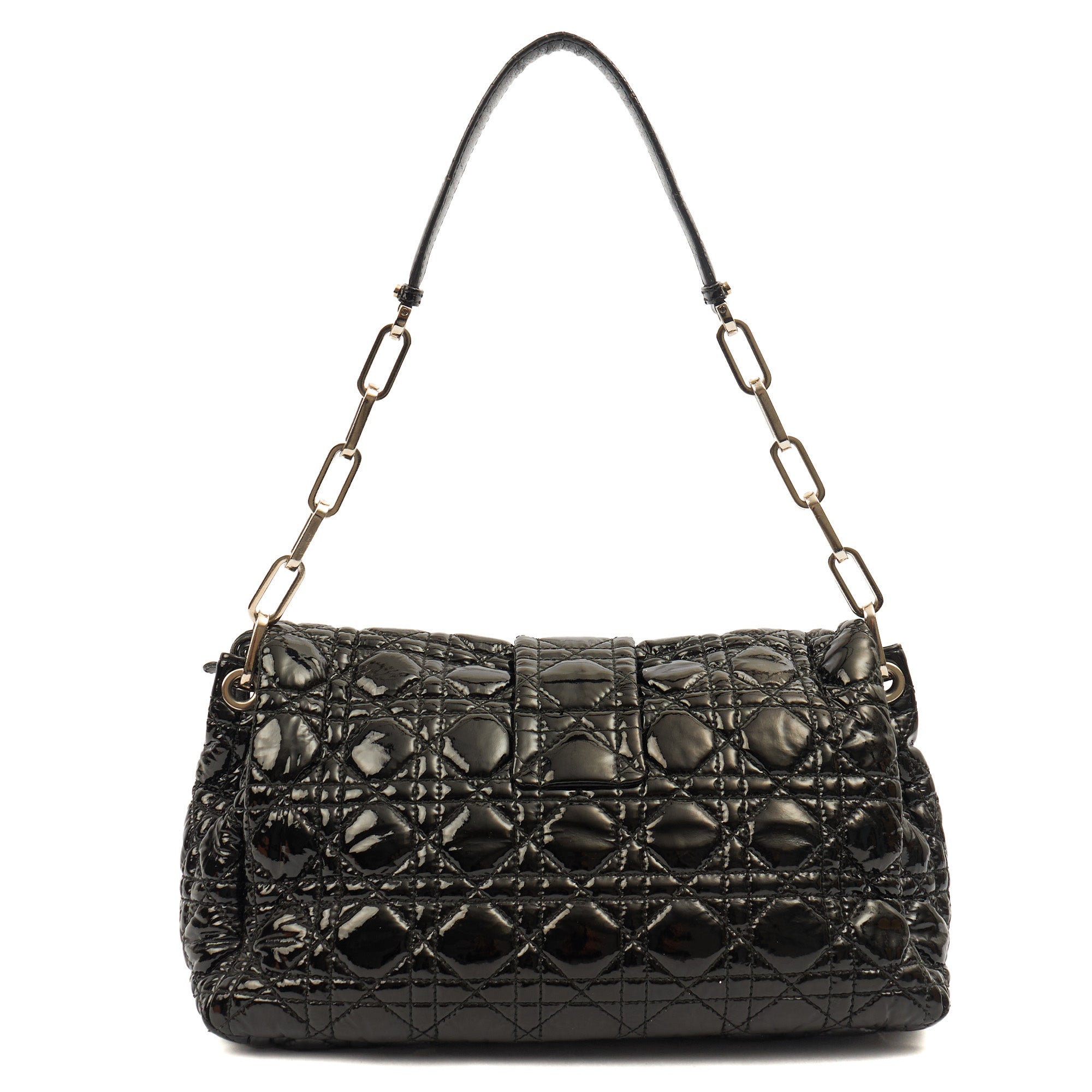 Christian Dior Shoulder Bag Miss Dior Flap Bag in Black, Cannage Quilted Patent — Detail View