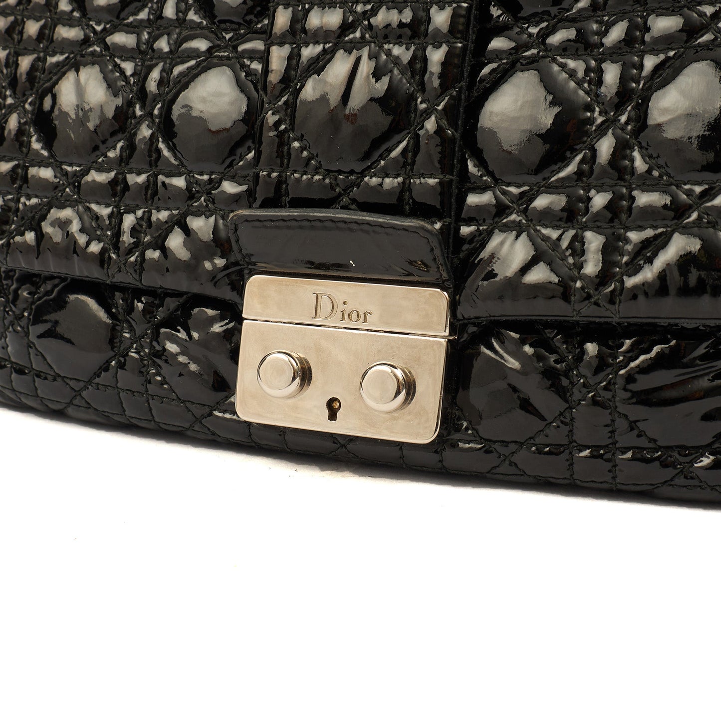 Christian Dior Shoulder Bag Miss Dior Flap Bag in Black, Cannage Quilted Patent — Alternate View 7