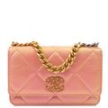 Chanel Cross Body Chanel 19 Wallet On Chain in Pink, Calfskin Leather — Front View