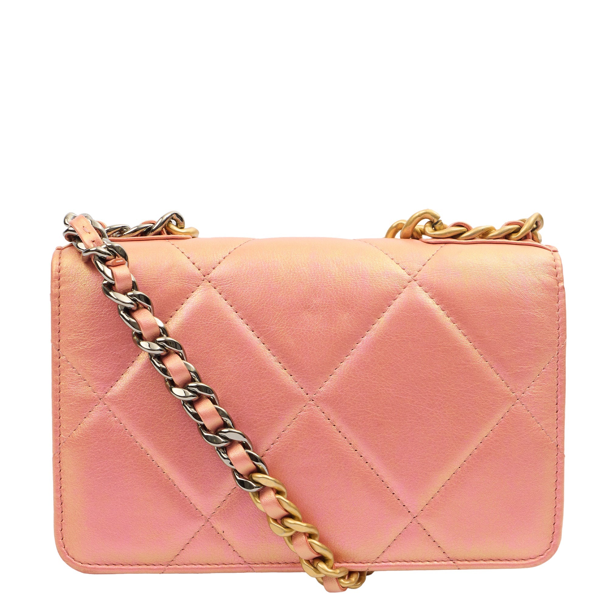 Chanel Cross Body Chanel 19 Wallet On Chain in Pink, Calfskin Leather — Back View