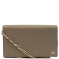 Gucci Cross Body Dollar Interlocking GG Wallet On Chain in Grey, Leather — Front View