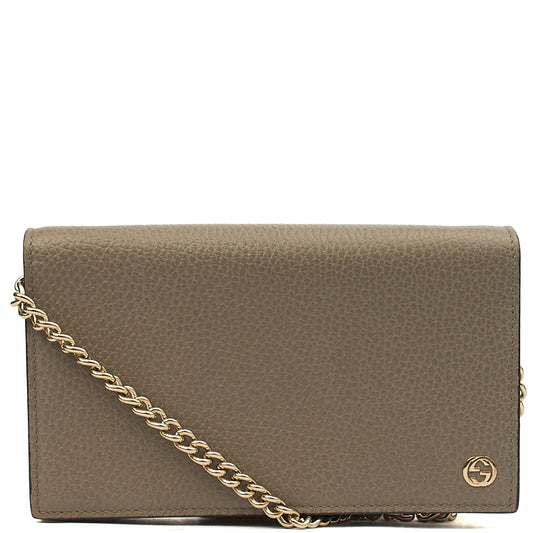 Gucci Cross Body Dollar Interlocking GG Wallet On Chain in Grey, Leather — Front View